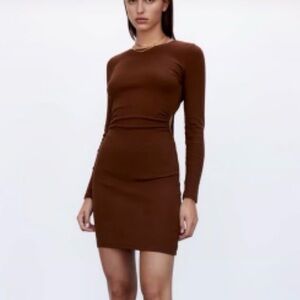 Zara Brown Long Sleeve Side Cut Out Dress